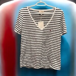 Sezane Paris Striped V-Neck Women's Top LARGE NWT
